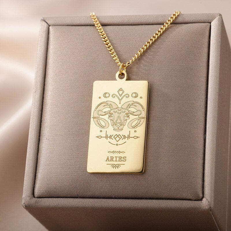 12 Constellation Necklace For Women Stainless Steel Gold  Color Twelve Sign Pendant Necklaces 2023 Trend Aesthetic Jewerly