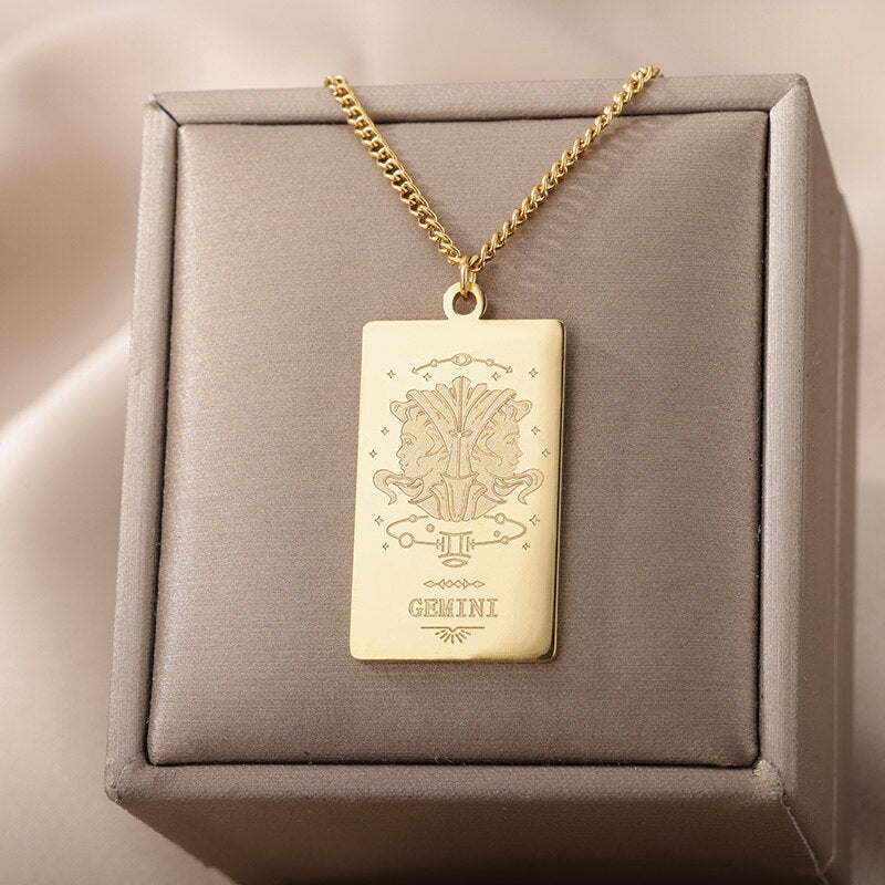 12 Constellation Necklace For Women Stainless Steel Gold  Color Twelve Sign Pendant Necklaces 2023 Trend Aesthetic Jewerly