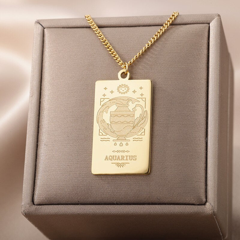 12 Constellation Necklace For Women Stainless Steel Gold  Color Twelve Sign Pendant Necklaces 2023 Trend Aesthetic Jewerly