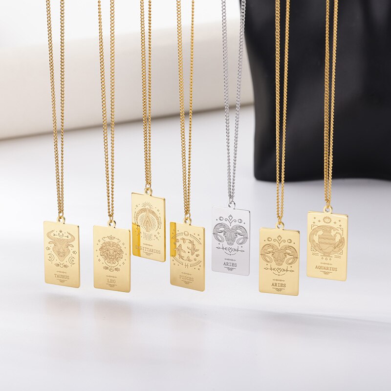 12 Constellation Necklace For Women Stainless Steel Gold  Color Twelve Sign Pendant Necklaces 2023 Trend Aesthetic Jewerly