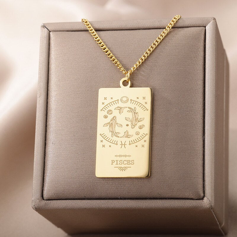 12 Constellation Necklace For Women Stainless Steel Gold  Color Twelve Sign Pendant Necklaces 2023 Trend Aesthetic Jewerly