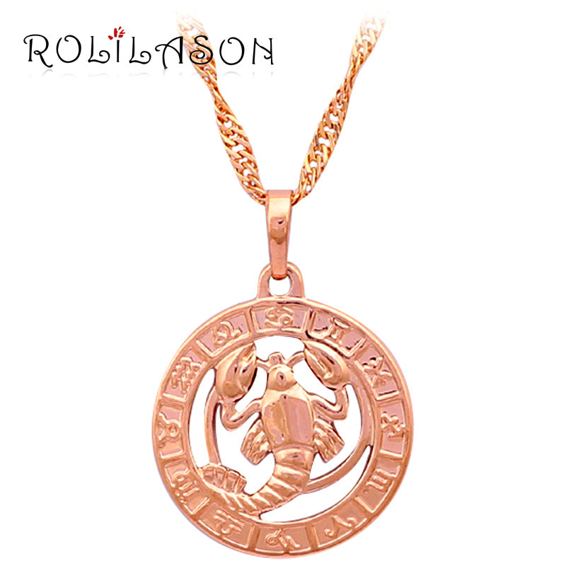 12 Constellation Round Scorpio design glittering Necklace gold tone Fashion Jewelry Necklace & Pendants LN453