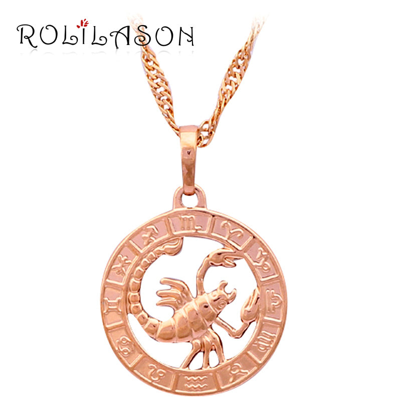 12 Constellation Round Scorpio design glittering Necklace gold tone Fashion Jewelry Necklace & Pendants LN453