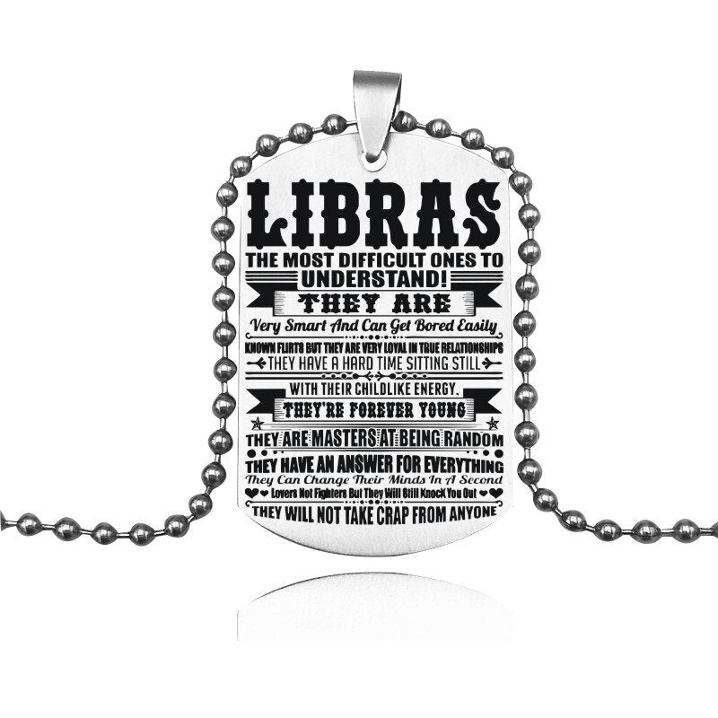 12 Constellation Tag Stainless Steel Necklace Gemini Leo Virgo Cancer Pendant Beads Chain Necklace Jewelry Gifts For BFF