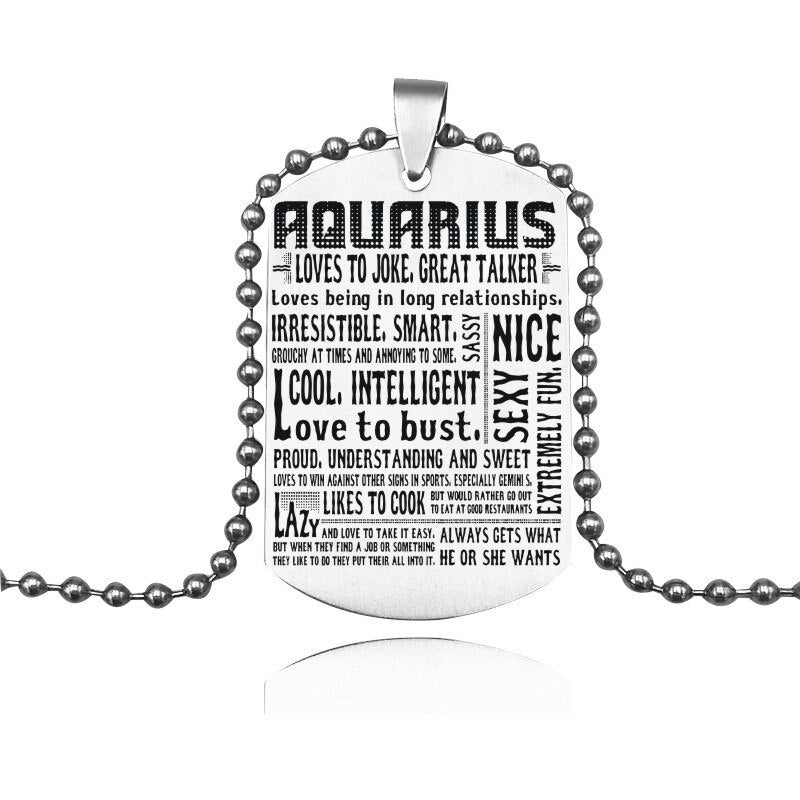 12 Constellation Tag Stainless Steel Necklace Gemini Leo Virgo Cancer Pendant Beads Chain Necklace Jewelry Gifts For BFF