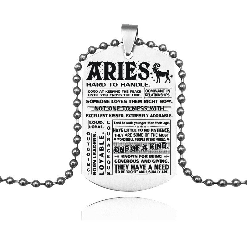 12 Constellation Tag Stainless Steel Necklace Gemini Leo Virgo Cancer Pendant Beads Chain Necklace Jewelry Gifts For BFF