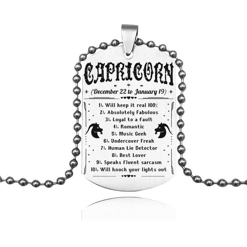 12 Constellation Tag Stainless Steel Necklace Gemini Leo Virgo Cancer Pendant Beads Chain Necklace Jewelry Gifts For BFF