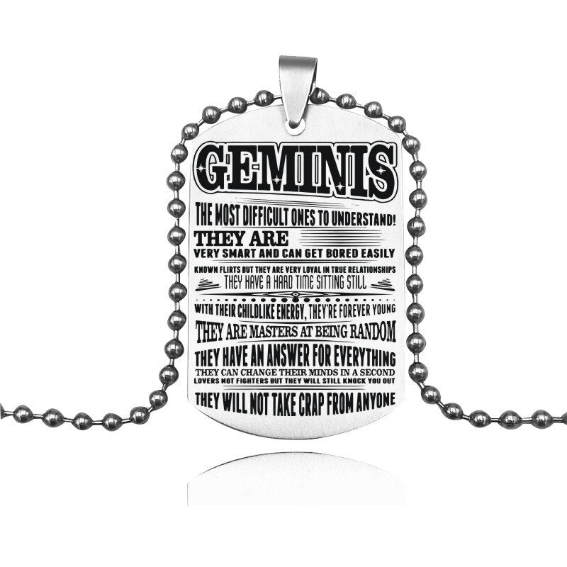 12 Constellation Tag Stainless Steel Necklace Gemini Leo Virgo Cancer Pendant Beads Chain Necklace Jewelry Gifts For BFF