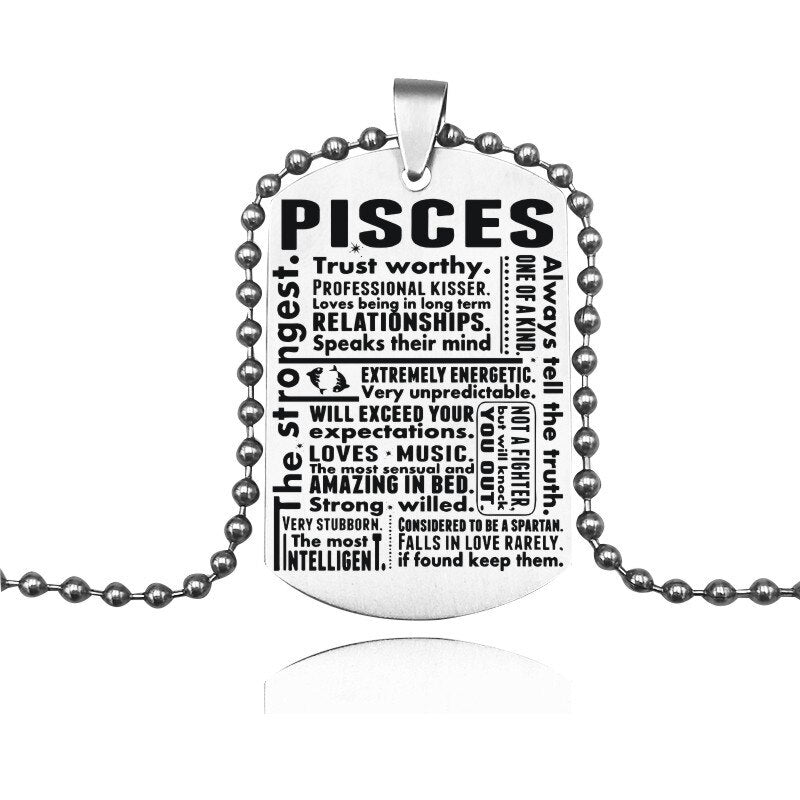 12 Constellation Tag Stainless Steel Necklace Gemini Leo Virgo Cancer Pendant Beads Chain Necklace Jewelry Gifts For BFF