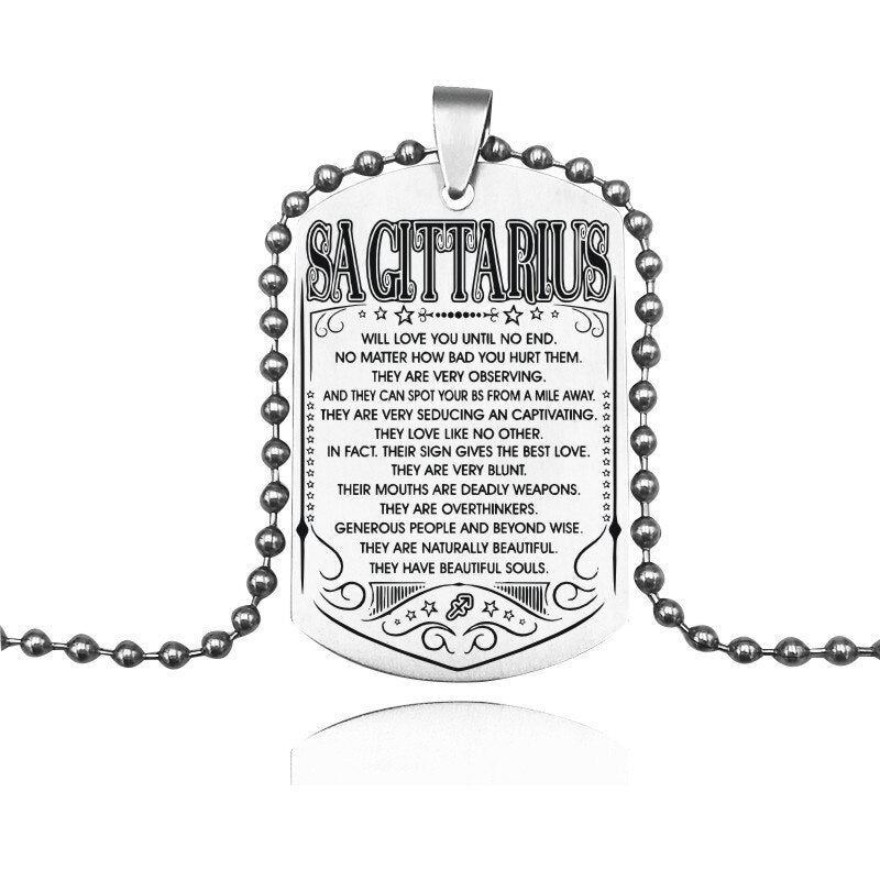 12 Constellation Tag Stainless Steel Necklace Gemini Leo Virgo Cancer Pendant Beads Chain Necklace Jewelry Gifts For BFF