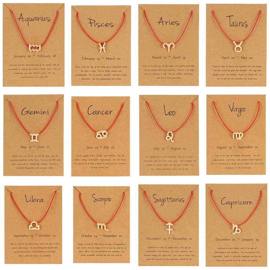 12 Constellation Zodiac Sign Black Red Braided Rope Bracelets Cancer Leo Virgo Woven Simple Jewelry Korean Female Birthday Gifts