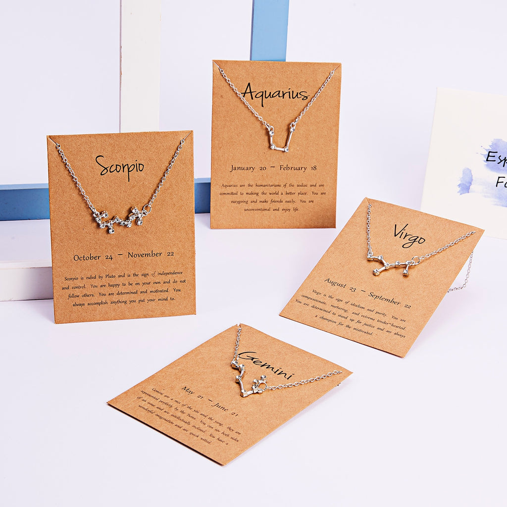 12 Constellation Zodiac Sign Necklace For Women Gold Silver Color Jewelry Leo Libra Aries Pendant Horoscope Necklace Neck Chain