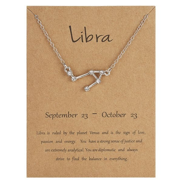 12 Constellation Zodiac Sign Necklace For Women Gold Silver Color Jewelry Leo Libra Aries Pendant Horoscope Necklace Neck Chain