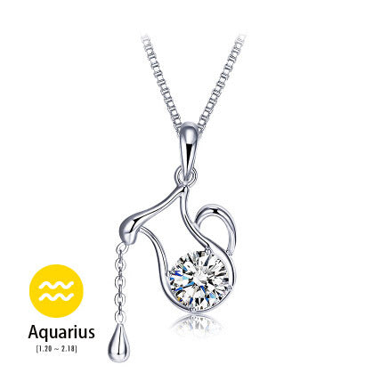 12 Constellation silver plated Pendant Zodiac necklace women Wedding jewelry Heart & Arrows Cutting Crystal Pendant Necklaces