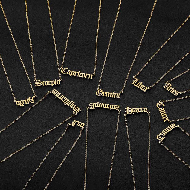 12 Constellations Pendants Necklace For Women Men Stainless Steel Letter Scorpio Capricorn Necklace Birthday Jewelry Gift