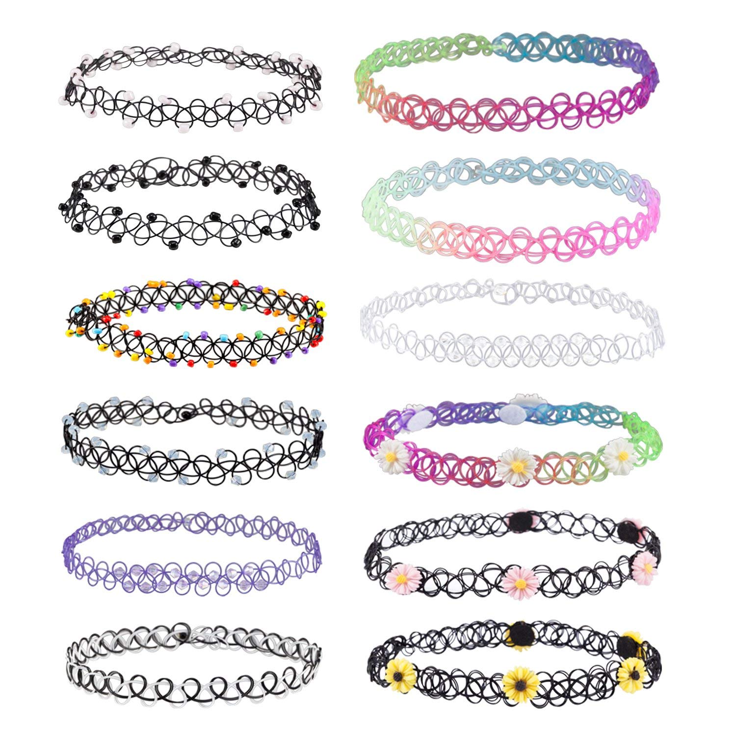 12 Pcs Velvet Chokers Necklaces For Women Girls Party Collares Gothic Henna Tattoo Stretch Elastic Bohemia Style Colar Jewelry