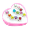 12 Pcs/box Adjustable Alloy Baby Girl Rings  Cartoon Children Girl Rings with Heart Shaped Showcase for Party