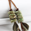 12 Pieces/Lot Ceramic Beads Pendants Long Necklace Women Men Jewelry Leather Chain Leaf  Statement Choker Vintage Accessories