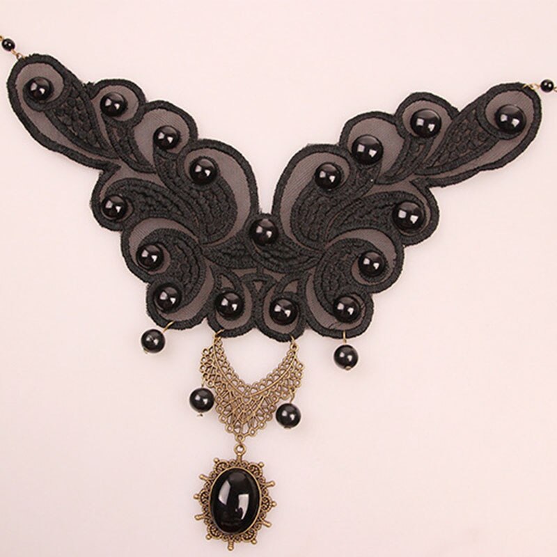 12 Pieces/Lot Gothic Bowknot Necklaces For Woman Simulated Pearl Charms Necklace Black Sexy Lace Charm Choker Statement Jewelry