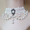 12 Pieces/Lot Sexy Hollow White Lace Pendant Necklaces Imitation Pearls Beads Charm Chokers For Women Clavicle Link Chain Gothic
