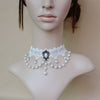 12 Pieces/Lot Sexy Hollow White Lace Pendant Necklaces Imitation Pearls Beads Charm Chokers For Women Clavicle Link Chain Gothic