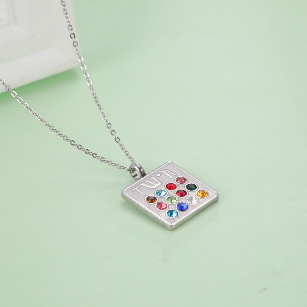 12 Tribes Filled Rhinestone Pendant Necklace Vintage Square Amulet Supernatural Talisman Stainless Steel Religious Jewelry Gift