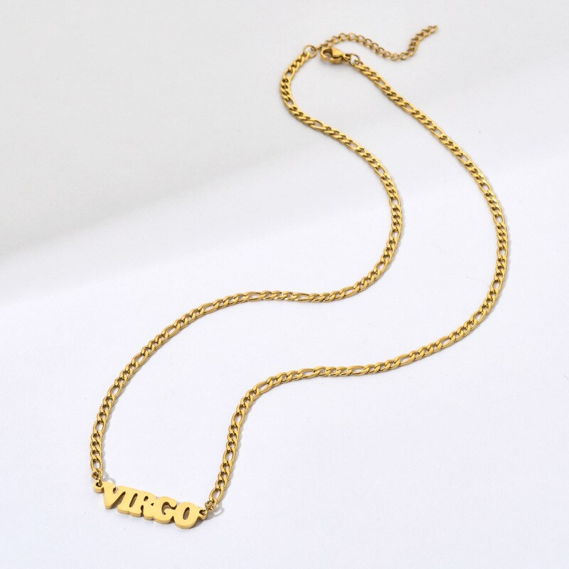 12 Zodiac Constellations Pendants Necklaces For Women Men Gold Color Figaro Chain Letter Jewelry Birthday Gifts