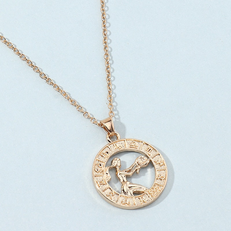 12 Zodiac Letter Constellations Pendants Necklace For Women Men Virgo Libra Scorpio Sagittarius Capricorn Aquarius Birthday Gift