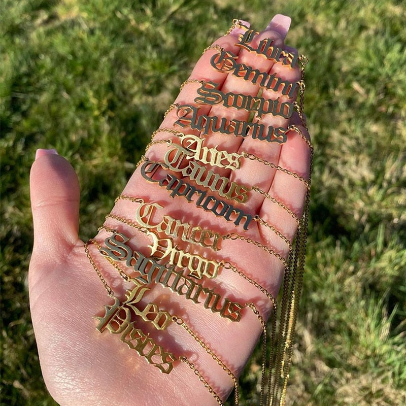 12 Zodiac Necklace for Women Gemini Taurus Aries Leo Aquarius Necklaces Stainless Steel Constellation Jewelry Gift Collier Femme