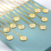 12 Zodiac Sign Necklace For Women Stainless Steel Religion Style Coin Shape Constellation Pendant Necklaces Female Boho Jewerly