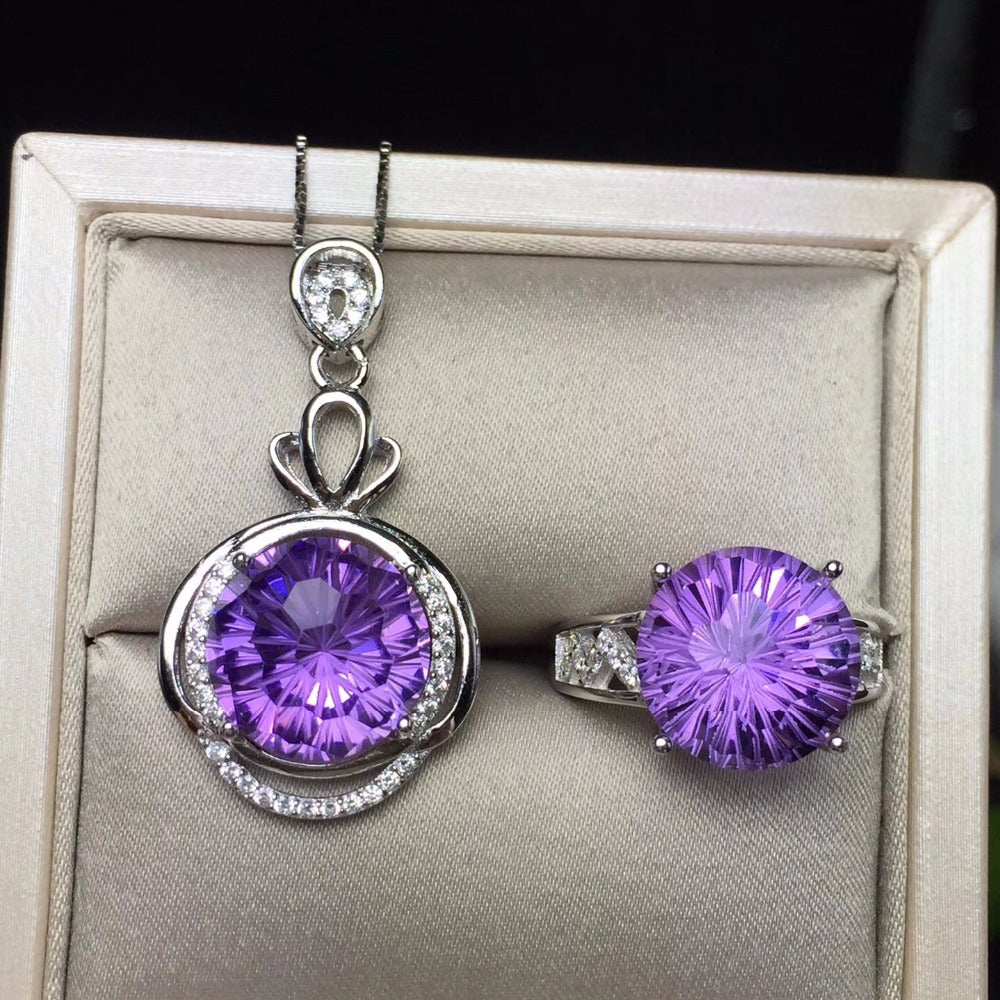 12 carat Natural Amethyst large granule suit 925 silver super brilliant manufacturing
