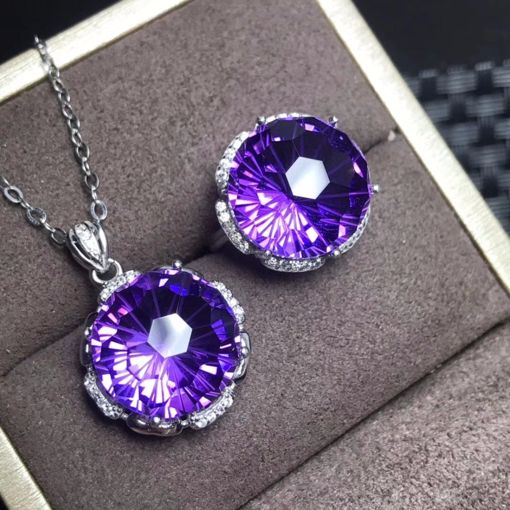 12 carat Natural Amethyst large granule suit 925 silver super brilliant manufacturing