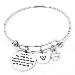 12 colors Birthstones Heart Charm Bracelet Inspirational Quote Wire Bangle for Women Friends Birthd Gift Jewelry You're Braver