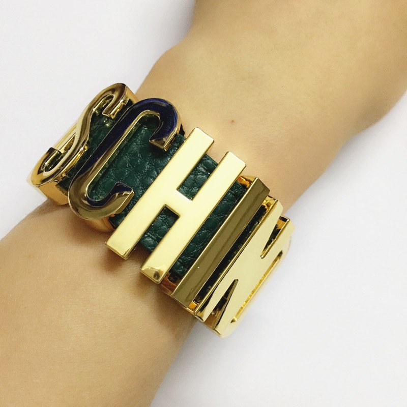12 colors Cospl Handmade named Transparent innitial letter bangle ,luxury brand jewelry alphabet bracelets with PU leather