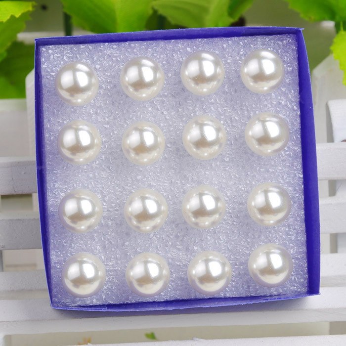 12 pairs/lot White Pearl Earrings for women stud earrings Anti allergy plastic needle girl 4-10mm Ball earrings