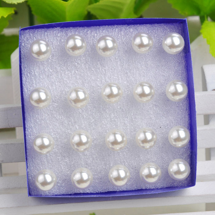 12 pairs/lot White Pearl Earrings for women stud earrings Anti allergy plastic needle girl 4-10mm Ball earrings