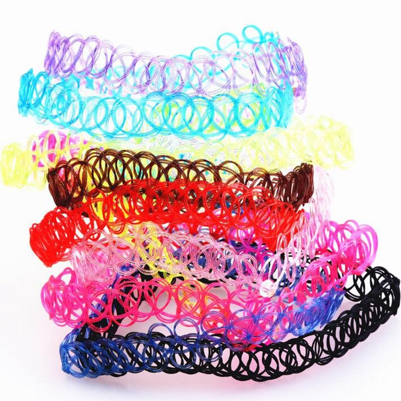 12 pcs/Set Fishline Tattoo Black Chokers Necklace Vintage Stretch Henna Gothic Punk Elastic Hollow Chocker Women Jewelry Gift