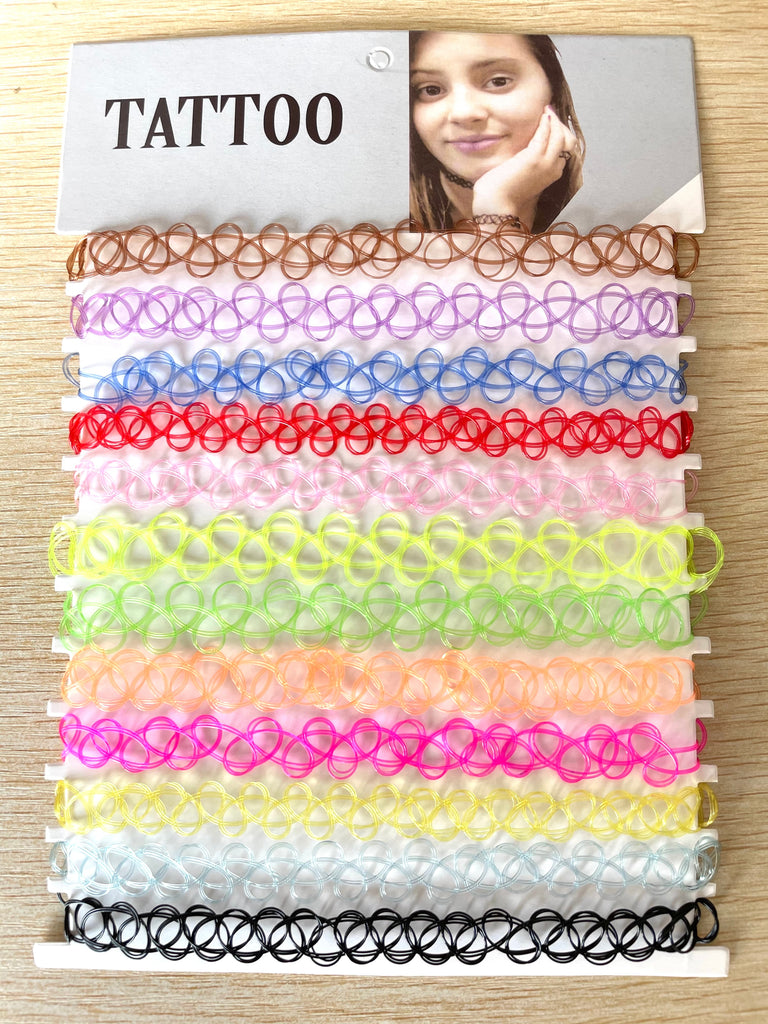 12 pcs/Set Fishline Tattoo Black Chokers Necklace Vintage Stretch Henna Gothic Punk Elastic Hollow Chocker Women Jewelry