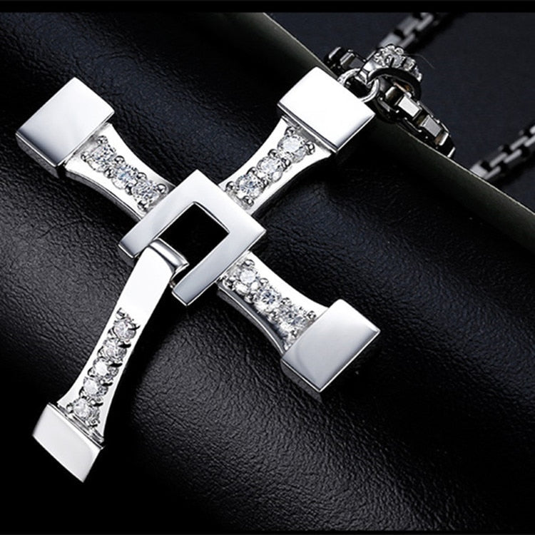 (12 pcs/lot) Fast and Furious 8 Cross Necklace Stainless Steel Necklace for Men Dominic Toretto Cross Pendant Necklace
