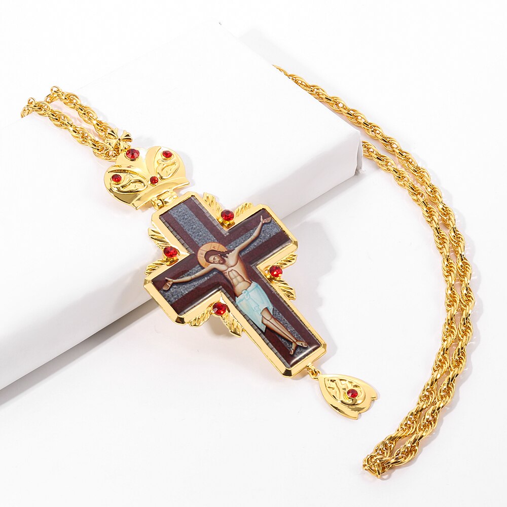 120CM long chain religious chest necklace with box Cross Crucifix Religious Icon necklace Orthodox Tradition Priests Pendant