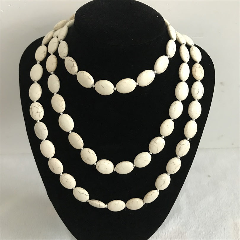 120cm Long 12*16MM Flat Oval Turquoises Necklace Natural Stone Knot Jewelry Fashion Necklaces 2020 2020 Hot Sale Women Bijoux