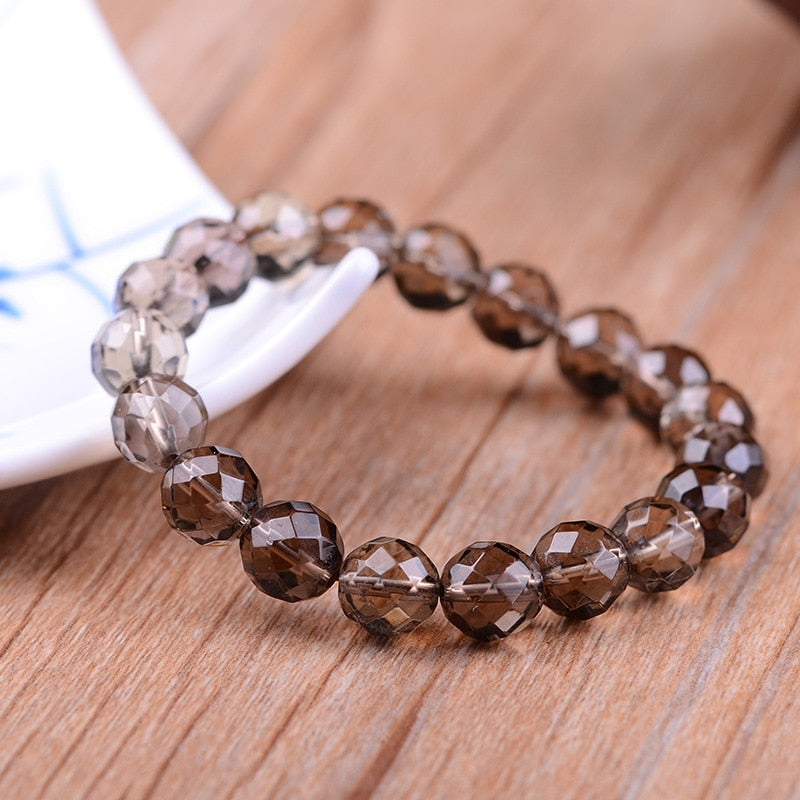 128 Moment Seasoned Millet Smoky Crystal Bracelet Section Natural Citrine String Tobacco Faceted Beads Crystal Bracelet 12mm