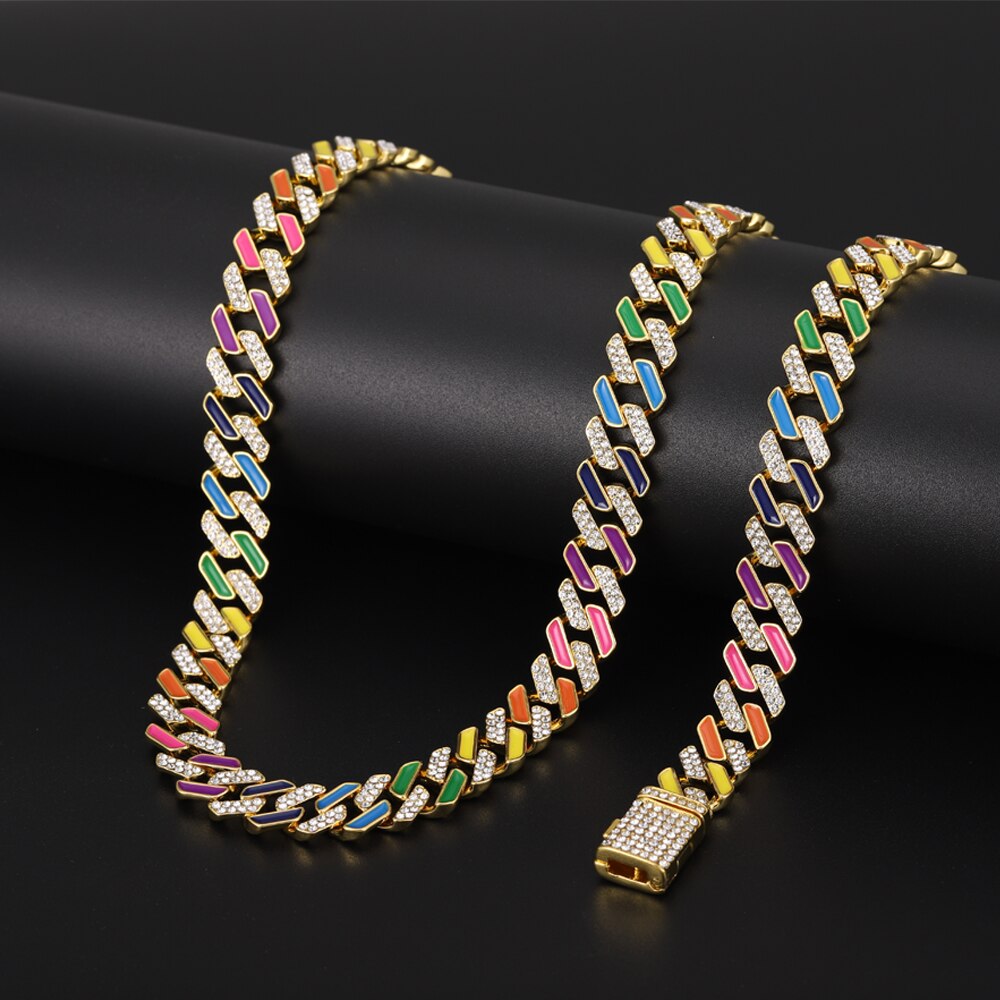 12MM Cuban Chain Necklace Iced Micro Pave Cubic Zirconia Gold Color Women Men's Necklace Hip Hop Rock Jewelry For Gift A+++