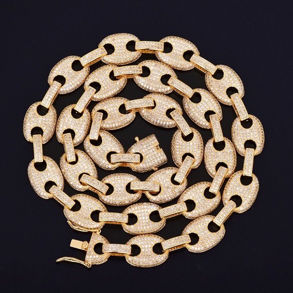 12MM Gold Silver Color Marine Link Necklace Bling Men's hop Jewelry 18 K Copper Iced Out Zircon Cuban Chain 18 For Gift