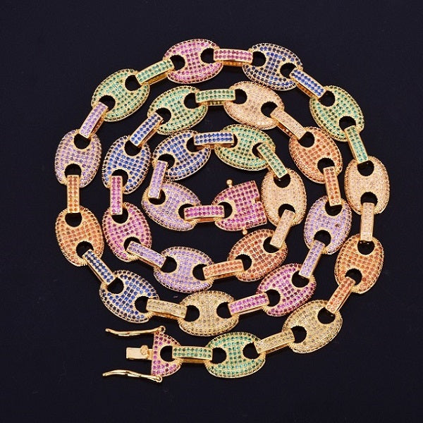 12MM Mixed Color Cubic Zircon Marine Link Necklace Bling Men's hop Jewelry 18 K Copper Iced Out Cuban Chain 18 For Gift