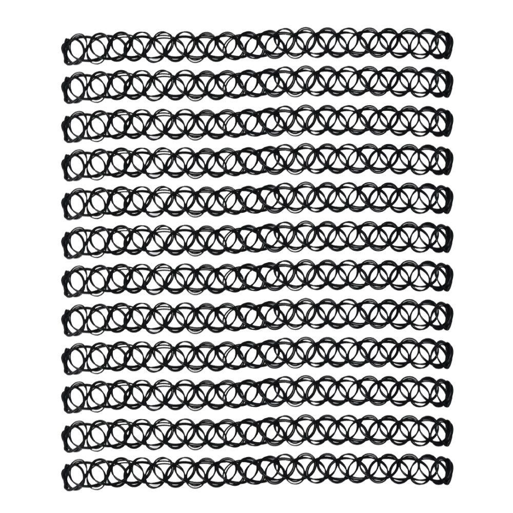 12PCS/SET Fishline Tattoo Black Chokers Necklace Vintage Stretch Henna Gothic Punk Elastic Hollow Chocker Women Jewelry