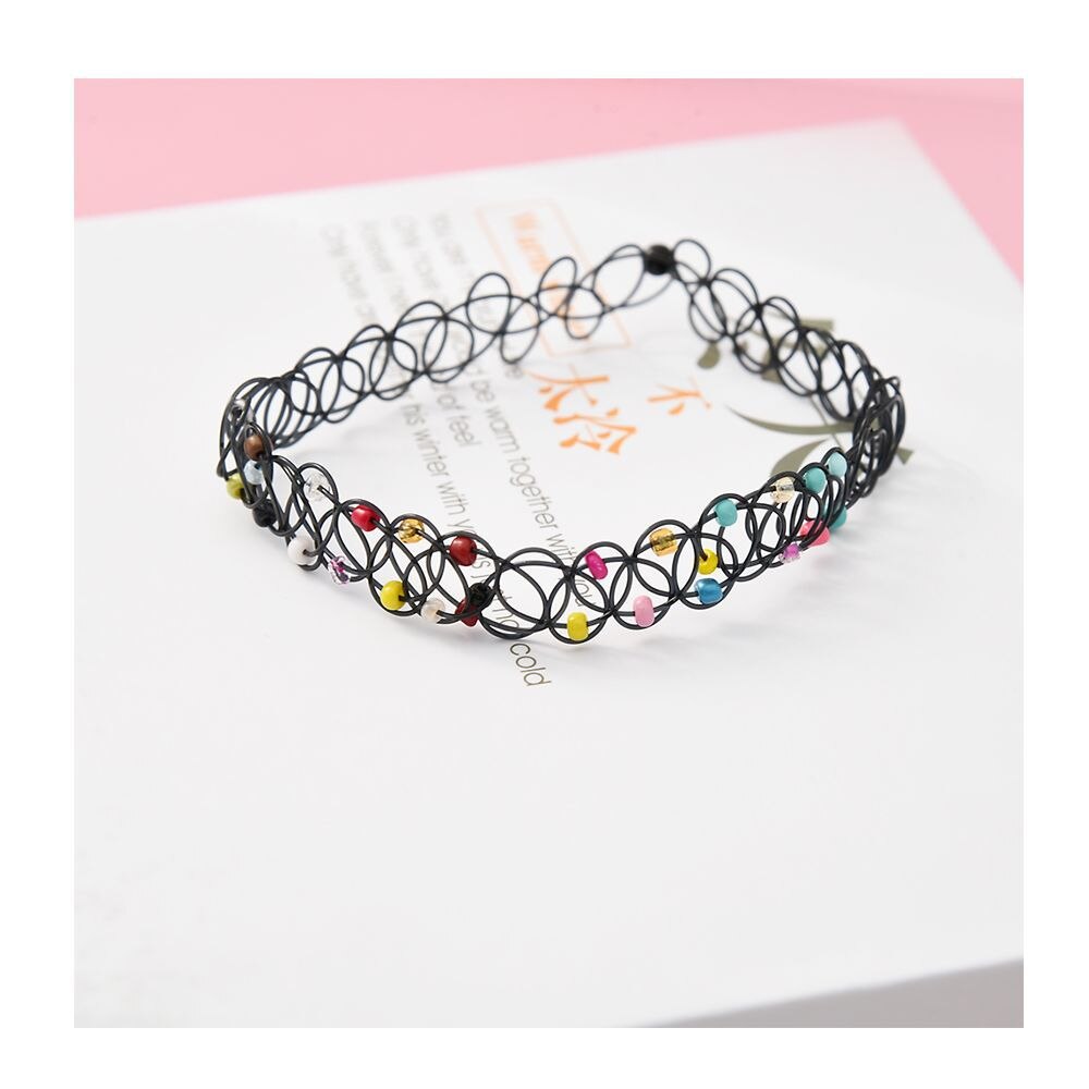 12PCS/SET Fishline Tattoo Black Chokers Necklace Vintage Stretch Henna Gothic Punk Elastic Hollow Chocker Women Jewelry