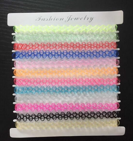 12PCS/lot New Collares Vintage Stretch Tattoo Choker Necklaces Women Girls Charm Punk Retro Gothic Elastic Pendants Necklace