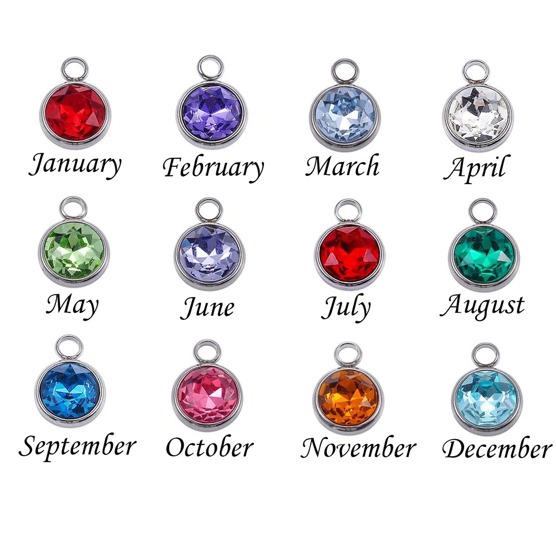 12Pcs/Lot Alloy 8mm Colorful Crystal Birthstone Charms Accessories For Necklace Bracelet Jewelry Making