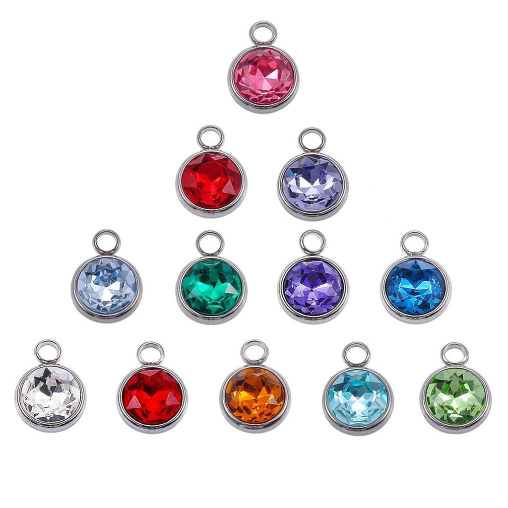 12Pcs/Lot Alloy 8mm Colorful Crystal Birthstone Charms Accessories For Necklace Bracelet Jewelry Making